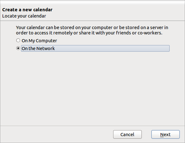 Thunderbird New network Calendar