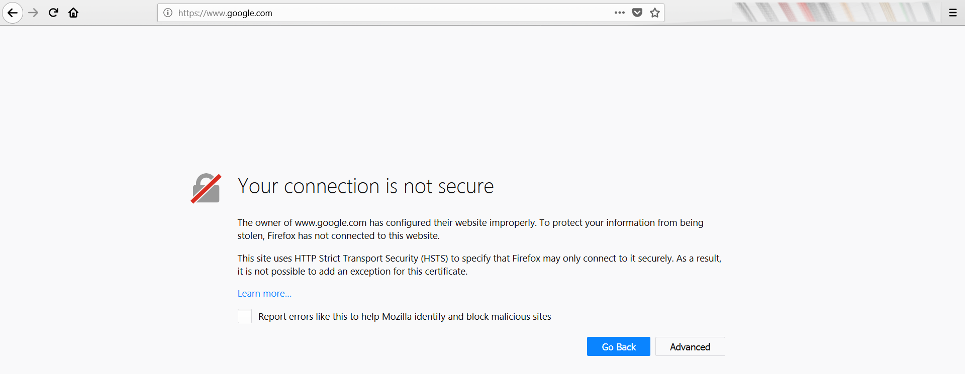 Firefox warning - Your connection is not secure